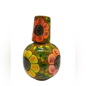 Hand-Painted Ceramic Vase in Yellow with Orange & Green Accents